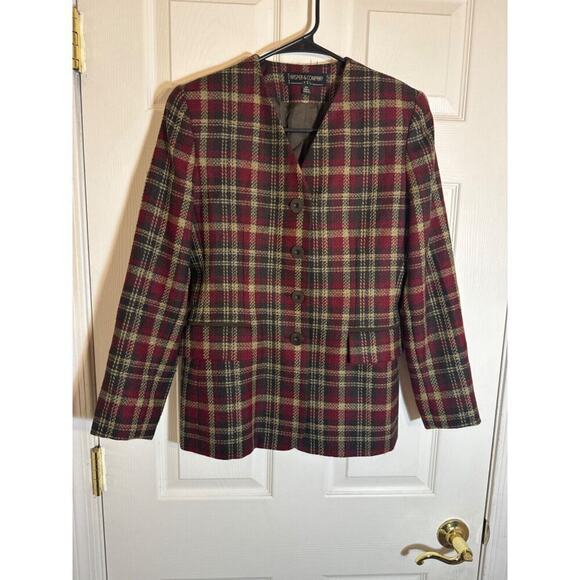 Vintage 100% Wool Plaid Blazer Jacket Collegiate Preppy Old Money size 2p - Picture 1 of 10